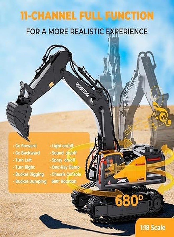 VIKINGS Remote Control Excavator Toy for Boys, for Kids 4 5 6 7 8 9 10 11 Year Old, RC Construction Toys with Metal Shovel, Lights, Sounds, 2.4Ghz, Turns 680 Degree - Bigger 1/18 Scale Toys - Image 5